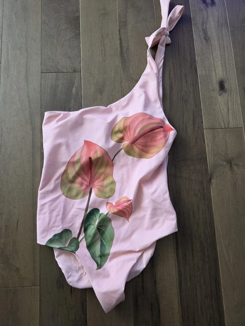 FARM Rio Anthurium Light Pink One Shoulder One Piece Swimsuit Large
